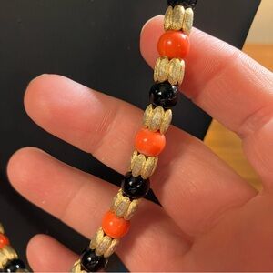 Vintage Sandra David Signed Orange and Black Gold Tone Necklace Halloween